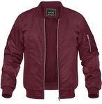 MAGNIVIT Men's Aviator Jacket Soild Color Jackets Thin Light Weight Bomber Jacket Zipper Wine Red