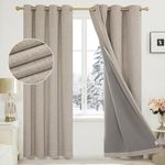 Deconovo Full Blackout Curtains 90 Inch Drop, Faux Linen Thermal Curtains with Coating, Energy Saving Eyelet Curtains for Living Room, 46 x 90 Inch(Width x Length), Taupe, One Pair