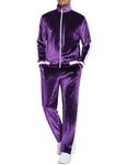 COOFANDY Mens Tracksuit 2 Piece Set Velour Velvet Sweatsuit Jogging Suits Full Zip Jacket Pants Outfits, Light Purple, XX-Large