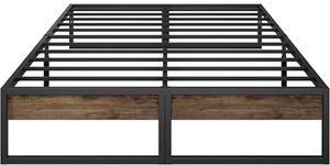 14'' Bed Frame Metal Platform with Rustic Wood,3500 lbs Capacity,Storage Space Under The Bed/Anti-Kick/Noise Free/No Need Box Spring/Easy Assembly (006 14 inch with Wood, Queen (U.S. Standard))