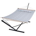 SUNCREAT 2 Person Double Hammock with 12 Foot Steel Stand, Includes Quilted Fabric Bed and Pillow, Grey