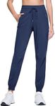 MAGCOMSEN Women's Joggers Workout Hiking Pants Quick Dry Lightweight Breathable Athletic Gym Outdoor Waterproof Navy, L