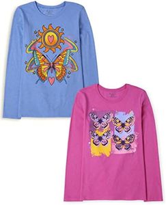 The Children's Place Girls Long Sleeve Graphic T-Shirt, Bright Butterflies- 2 Pack, Large