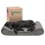 Furhaven Orthopedic Dog Bed for Large/Medium Dogs w/Removable Washable Cover, For Dogs Up to 38 lbs - Minky Plush & Velvet Luxe Lounger Contour Mattress - Gray, Large