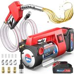 Mxmoonant Fuel Transfer Pump Kit, Battery Powered Diesel Transfer Pump 12GPM Portable Self Priming Pump with 2 Lithium Batteries, Auto Fuel Nozzle, Hose for Kerosene Boat Truck