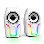 MAMBASNAKE Computer Speakers, 2.0 USB Powered PC Speakers Stereo Volume Control, 6 RGB LED Backlit Effect, Wired Mini Portable Gaming Speakers with 3.5mm for Desktop Computer/PC/Laptops (White)