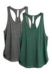 icyzone Workout Tank Tops for Women - Athletic Yoga Tops, Racerback Running Vest Top, 2-Pack (M, Charcoal/Army)