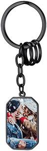 FindChic Black Keychains for Women Personalized with Double Sided Photo Printing Custom Full Color Picture Stainless Steel Keyring Octangle Tag Shaped Key Chains with 3 Clip Hooks on Backpacks Wallet
