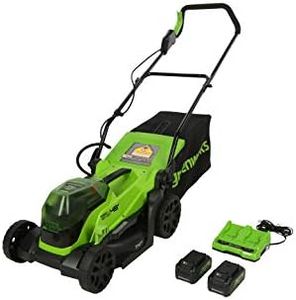 Greenworks 2 x 24V (48V) 14" Brushless Cordless Lawn Mower, (2) 4.0Ah USB Batteries (USB Hub) and Dual Port Rapid Charger Included