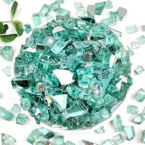 YISZM Fire Glass for Propane Fire Pit, 1/2 Inch High Reflective Fireplace Glass Rocks for Fire Pit Table, Fire Pit Glass Rocks for Outdoor Fire Table and Landscaping, 5 lbs, Light Green