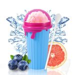 500ml Capacity Slushy Cup Slushie Maker Machine for Home Kids,Tiktok Portable Quick Frozen Smoothies Squeeze Cooling Cup with Cup Brush Straw and Spoon(500ml Blue)