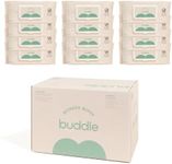 Buddle Wonder Wipes – 12 Pack Baby Wipes with Aloe & Honeysuckle, Dermatologist-Tested & Hypoallergenic, Biodegradable & Compostable Plant-Based Diaper Wipes for Sensitive Skin