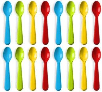 Plaskidy Plastic Toddler Spoons - Set of 16 Kids Spoons BPA Free/Dishwasher Safe Toddler Utensils Set Brightly Colored Kid Spoons Flatware Set Great for Kids and Toddlers Spoon