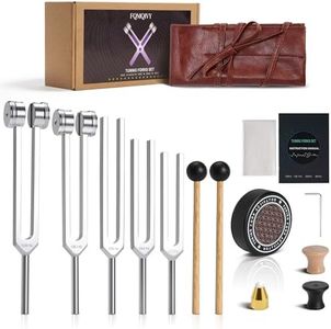 FQMQIVY Tuning Forks for Healing Set - 128Hz 136.1Hz 256Hz 384Hz 432Hz, Weighted & Unweighted Tuning Forks with Vegan Leather Pouch & Activator, 128 Hz Tuning Fork for Chakra, Yoga, Meditation & Gift