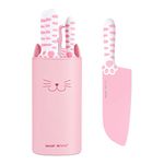 hecef Kitchen Knife Set with Detachable Block, Non-Stick Coated Knife Block Set, 5 PCS Sharp Knife Set for Cooking (Pink)