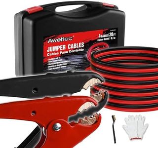 AWELTEC Heavy Duty Jumper Cables,All Copper 4 Gauge 20 Feet Booster Battery Cable,Automotive Wires with with Alligator Clips,600D Fabric Carrying Bag,Safety Gloves and Iron Brush for Cars Truck