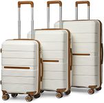 British Traveller Suitcase Carry On Hand Cabin Luggage Lightweight Hard Shell PP Suitcase with 4 Spinner Wheels TSA Lock 20" 24" 28" Travel Trolley Case(3 Pcs Set, Cream White)