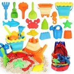 Elovien Beach Sand Toys Set, 24Pcs Sandbox Toys with Mesh Backpack Bag, Included 2 Collapsible Buckets, Sand Molds, Shovels, Rakes and Watering Can, Summer Outdoor Toys for Kids Toddlers Boys Girls