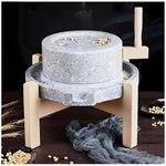 Yinian Hand Grain Mill Grinder, Stone Grainer Mill with Wooden Frame, Dry/Wet Mills,Bean Grinder, Spice Mill Grinder, Handmade Household Hand Mill for Grain, Bean and Barley(Size:35cm)