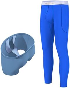 MUEBAIRES Mens Scrotal Support Pants Long Johns Thermal Underwear Mens Leggings Thermal Pants Men Cold Weather Bottoms Colored Blue 2XL