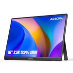 ARZOPA 2.5K Portable Monitor 16" 2560x1600 HDR Kickstand Display, 500nits 8bit QHD USB-C HDMI Laptop Monitor, 16:10 IPS Eye Care External Second Screen for Mac PC Phone PS4/5 Xbox Switch - Z1RC