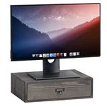 MyGift Rustic Grey Wood Desktop Monitor Stand with Pull Out Storage Drawer