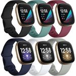 Charlam 6 Pack Straps Compatible with Fitbit Versa 3/ Versa 4 Straps/Fitbit Sense/Sense 2 Strap, Soft Sport Watch Strap Replacement Wristbands for Women Men, Small, Dark Colours