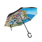 My Daily Double Layer Inverted Umbrella Cars Reverse Umbrella Italy Sea Coast Landscape Windproof UV Proof Travel Outdoor Umbrella