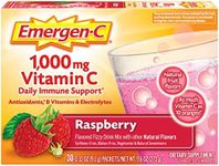 Emergen-C (30 Count, Raspberry Flavor, 1 Month Supply) Dietary Supplement Fizzy Drink Mix with 1000mg Vitamin C, 0.32 Ounce Packets, Caffeine Free