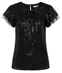 GRACE KARIN Tops for Women UK Elegant Summer Short Sleeve Shirts Sparkly Sequined Club Night Out Party Blouse Black L