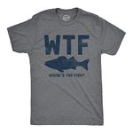 Mens WTF Wheres The Fish T Shirt Funny Fishing Acronym Fishermen Tee for Guys Mens Funny T Shirts Funny Fishing T Shirt Novelty Tees for Men Dark Grey 3XL