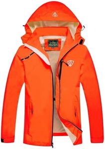 GIISAM Mens Windproof Jacket Waterproof Lightweight Mountain Sport Jacket for Men Hooded Windbreaker Raincoat(Orange,L)