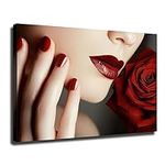 Women Lips Nails and Red Rose Makeu