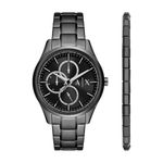 Armani Exchange Men's Watch Multifunction, Black Stainless Steel and Bracelet Set, AX7154SET