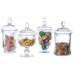 MyGift Set of 4 Clear Glass Apothecary Jars/Candy Buffet Containers with Lids