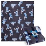 Disney Stitch Fleece Throw Blanket, 150 x 130cm Bedroom Decor - Stitch Gifts (Blue Stitch)