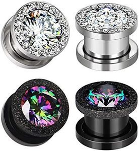 Awinrel 2 Pairs 0G CZ Gems Ear Gauges Plugs Womens Zircon Flesh Tunnels Stainless Steel Stretcher Kits Expander Piercing Jewelry 8mm