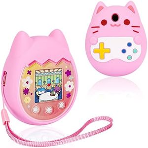 Meetikar Silicone Cover Compatible with Tamagotchi Pix Virtual Pet Game Machine, Tamagotchi Pix Case with Finger Lanyard, Tomagatchie Cover of Virtual Pet Toy (Pink)