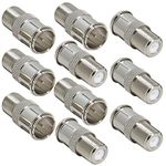 F Type Push On Quick Connect Adapter, 10 Pack Ullnosoo F Male to Female Push On Connector Coupler for RG58, RG59, RG6, RG11 Coaxial Cable
