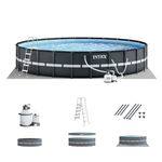 Intex Ultra XTR Frame 14' x 42" Round Above Ground Outdoor Swimming Pool Set with Sand Filter Pump, Ground Cloth, Ladder, and Pool Cover