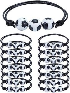 Bracciale Calcio,15 Pezzi Sport Charm Bracciali con Calcio Baseball Basket perline Bracciale Regolabile per Bambini Ragazzi Uomini，Charm Amicizia Regolabile per Lavoro Squadra Membri Sportivi