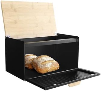Navaris Paneras para Guardar el Pan - Paneras de Mesa para Guardar Pan con diseño de Panera Vintage - Caja de Pan 35 x 20 x 22 cm - Panera Metal con Tapa de Bambú - Panera Negra