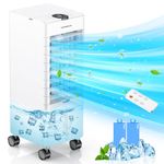 Air Cooler, 4 IN 1 Portable Air Conditioner with Remote Control, 3 Speed, 3 Wind Mode, 60° Oscillation, 12H Timer, 2 Ice Pack, LED Display, Double Water Tank, Mobile Air Conditioner for Home, Office