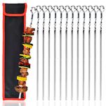 15.9 Inch 12 Pcs Barbecue Skewers, Stainless Steel Flat Metal Skewers for Grilling, Reusable Kebab Skewers with Ring-Tip Handle with Portable Storage Bag (12-Pcs)