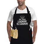 APRONPANDA Cooking Aprons for Men with Pockets, Adjustable Apron for Home Kitchen, BBQ Grilling, Cooking Gifts for Men Chef, Gifts for Men, Dad, Husband, Grandad Birthday Gifts