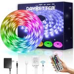 DAYBETTER Waterproof Led Lights for Bedroom, 16.4ft Led Strip Lights, 150 LEDs Color Changing RGB 44 Keys Remote Controller, 12v for Outdoor Room Home Party Christmas Decoration