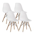 Aykah Eiffel Dining Chairs Set of 4 - Modern Dining Chair with Wood Legs - 17 inch Dining Chairs of Plastic seat - Kitchen Chair - Living Room Chair - Pre Assembled (White, Set of 4)