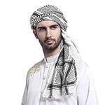 Men Arabic Shemagh Kaffiyeh Headscarf Turban Bandana Soft Muslim Hijab Headband Shawl Classic Arafat Headwrap Headwear, Black, One Size