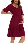 Smallshow Women's Maternity Dress Short Sleeve Ruffle Pregnancy Clothes Wine,X-Large