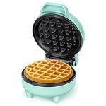 SNAILAR Mini Waffle Maker, 550W Waffle Iron, Ready Indicator Light, Non Stick Coating, Cool Touch Handle, Compact Size, Green